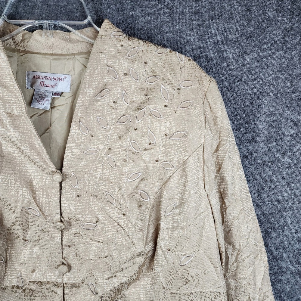 Adrianna Papell Skirt Suit Women 16W Gold Silk Embroidered Beaded 2 Piece Set - Picture 6 of 15